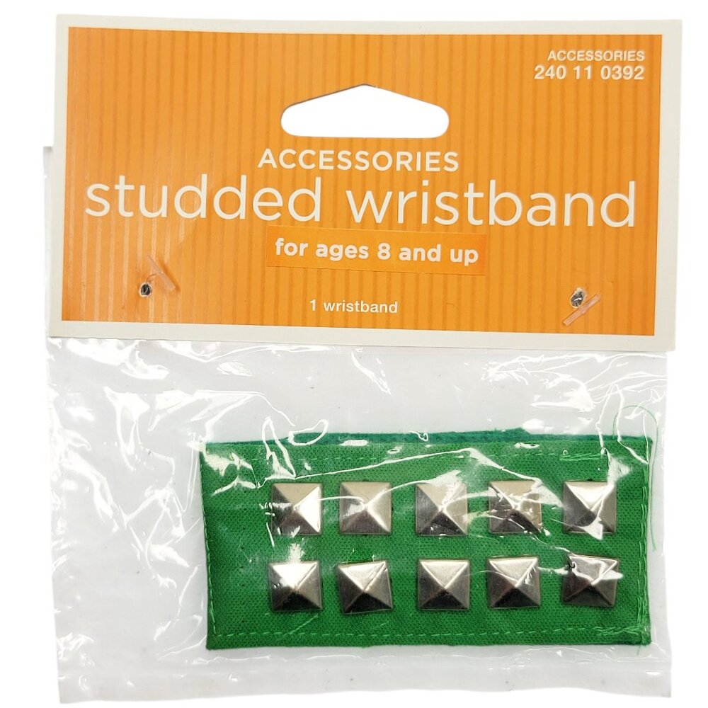 TWO Green Studded Wrist Bands Bracelets 1980s Costume Accessory Halloween